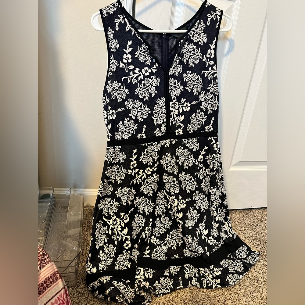 Sleeveless Navy Dress with White Flowers